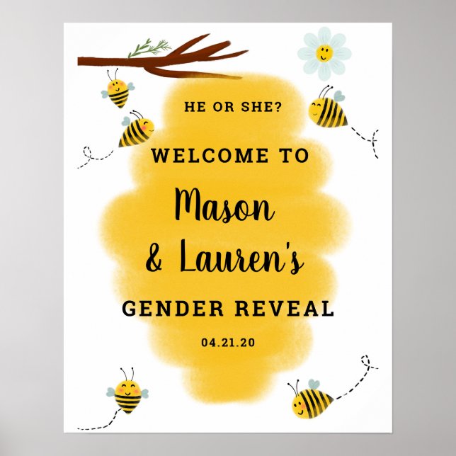 Poster Bumble Bee Gender Reveue Sinal de Boas-vindas Post (Frente)