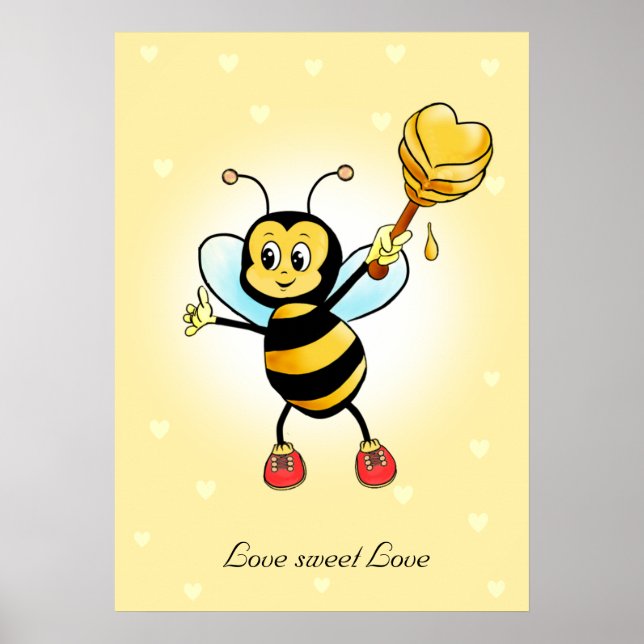 Poster Bumble Bee & Honeycomb Felizes e Bonitos com Coraç (Frente)
