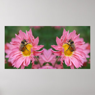 Poster Bumble Bee No Abstrato de Espelhamento Da Flor De