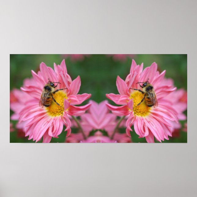 Poster Bumble Bee No Abstrato de Espelhamento Da Flor De  (Frente)