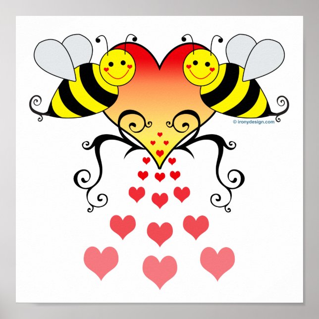 Pôster Bumble Bees Hearts Love (Frente)