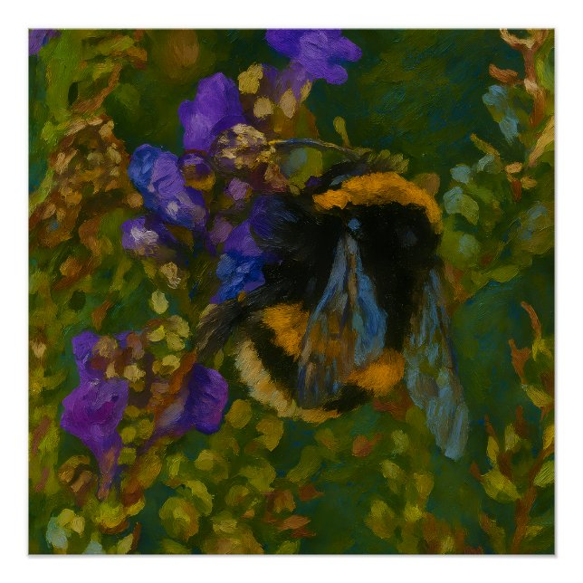 Pôster Bumblebee Entre Blooms Roxos (Frente)