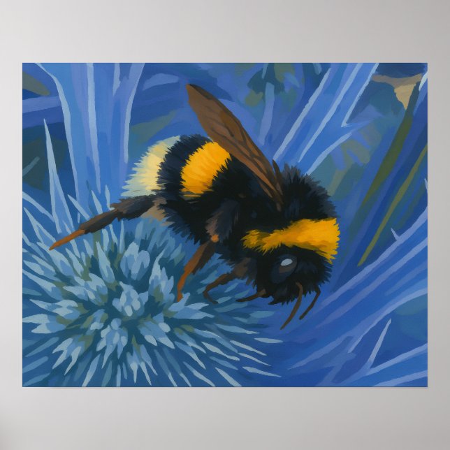Poster Bumblebee sobre o Thistle Azul (Frente)