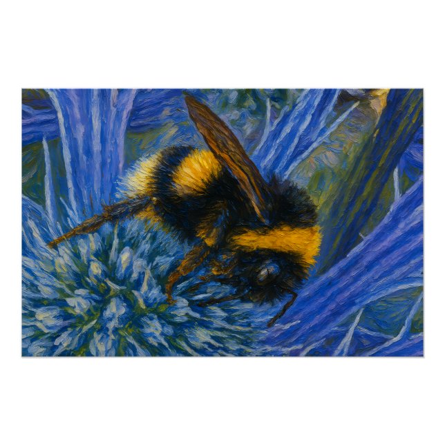 Pôster Bumblebee sobre o Thistle Azul (Frente)
