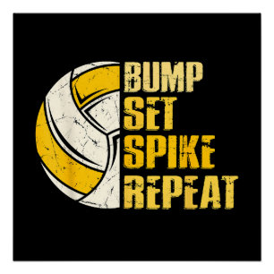 Pôster Bump Set Spike Repete Voleibol Engraçado