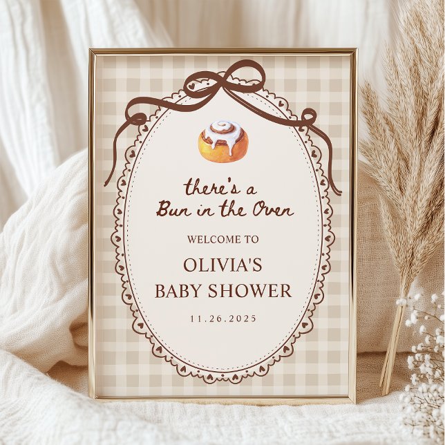Poster Bun in the Oven Gingham Bakery Baby Shower Welcome (Criador carregado)
