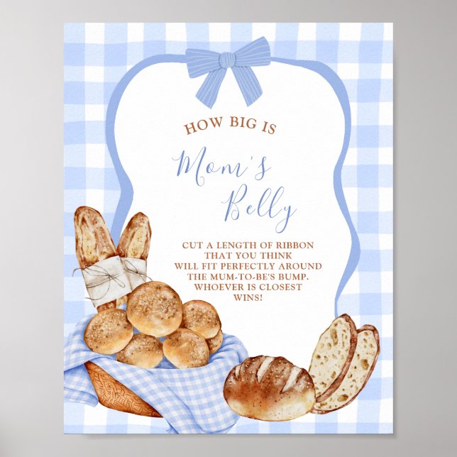 Poster Buneca Xadrez Gingham Azul Quão Grande É a Barriga (Frente)