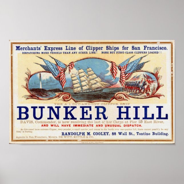 Poster Bunker Hill Clipper Navega para San Francisco Post (Frente)