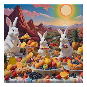 Pôster Bunnies Brancos com Paisagem Fruta
