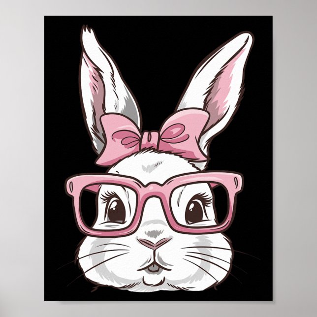 Poster Bunny Face With Pink Sungles Bow Tie Easter Day Gi (Frente)