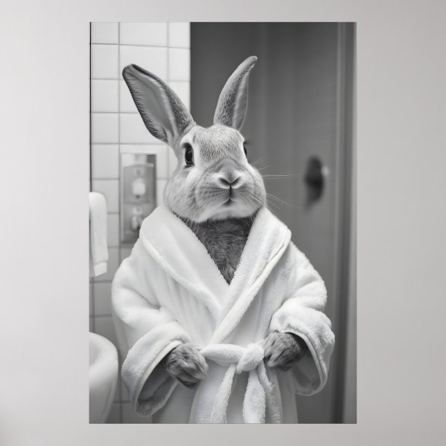 Poster Bunny in Bathrobe Print, Funny Bathroom AI Art (Frente)