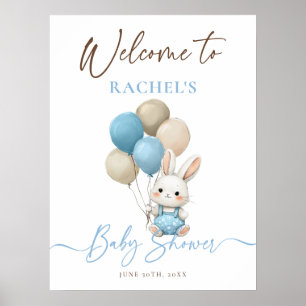 Poster Bunny Rabbit Balloons Blue Chá de fraldas Welcome