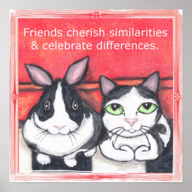 Pôster Bunny Rabbit e Tuxedo Cat Amigos (Frente)