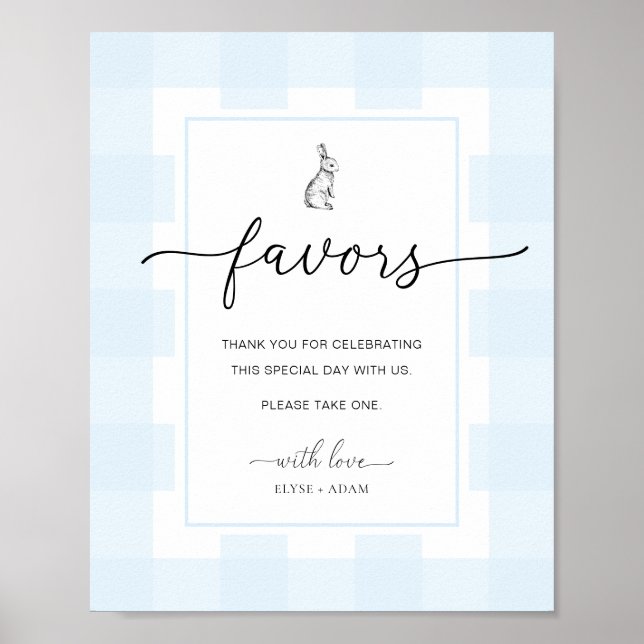 Poster Bunny Rabbit Gingham Blue Gingham Favors Sign (Frente)