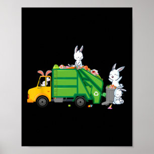 Poster Bunny Riding Garbage Truck Engraçados Páscoas Meni