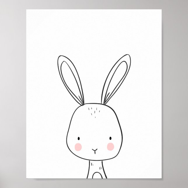 Poster Bunny Woodland Animal Nurserart Black and White (Frente)