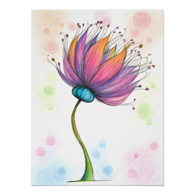 Pôster Bunte Blume im Buntstift Stil (Frente)