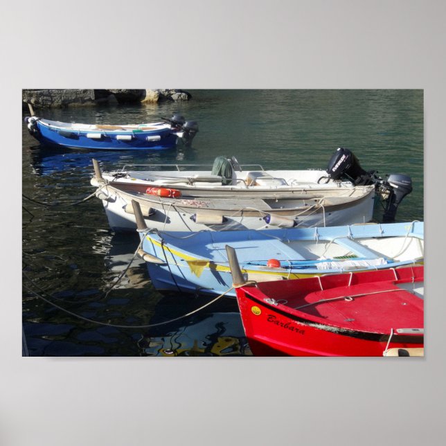 Poster Bunte Boote am Pier (Frente)
