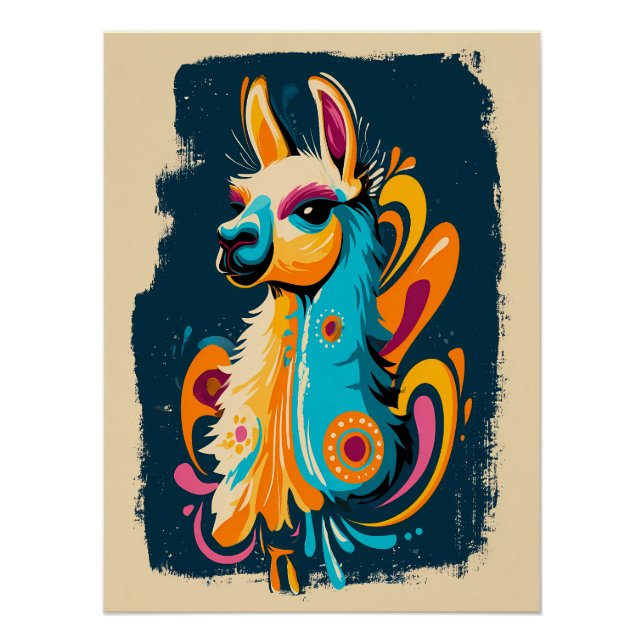 Pôster Buntes Lama – Fantasie Illustration (Frente)