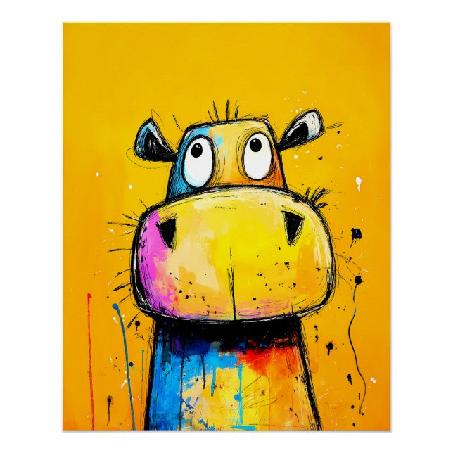Pôster buntes Nilpferd im Pop-Art Comic Stil (Frente)
