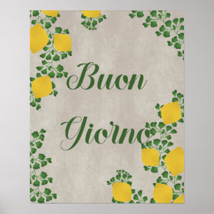 Poster Buon Giorno Lemon Floral- Arte Inspirada Na Itália