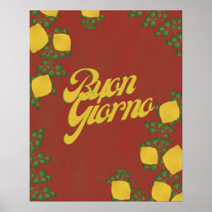 Poster Buon Giorno Lemon Floral- Arte Inspirada Na Itália