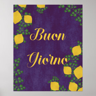Poster Buon Giorno Lemon Floral- Arte Inspirada Na Itália