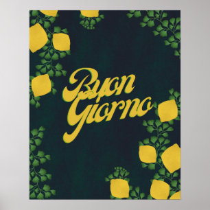 Poster Buon Giorno Lemon Floral- Arte Inspirada Na Itália
