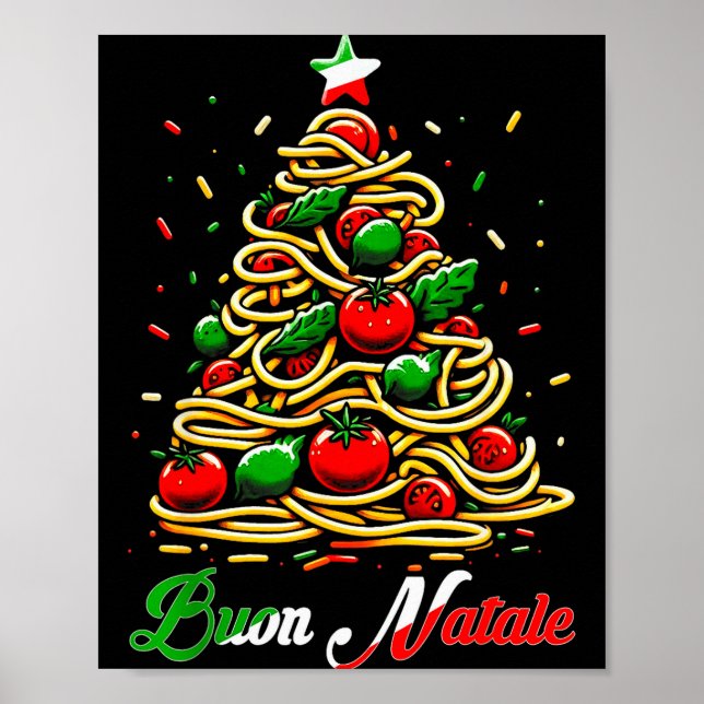 Poster Buon Natale Italian Pasta Christmas Tree Xmas For  (Frente)