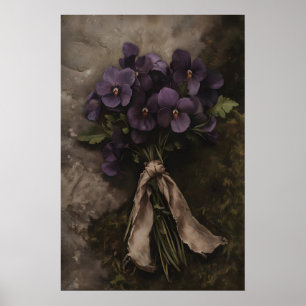 Poster Buquê Botânico Vintage de Vida Morta Violeta Mal-h