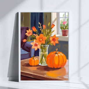 Poster Buquê de Abóbora de Outono   Flores Laranja Outono