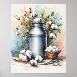Poster Buquê de Algodão em uma Lata de Leite
