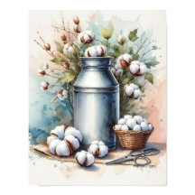 Buquê de algodão numa lata de leite