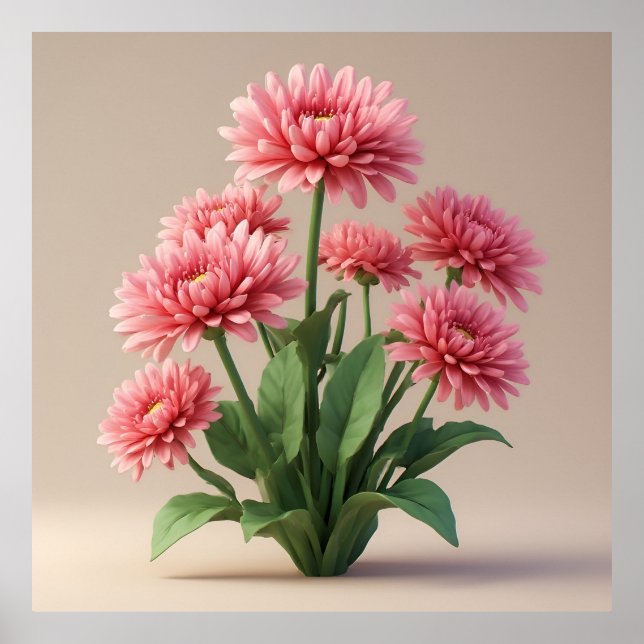 Poster Buquê de Crisântemos Rosa Brilhante (Frente)