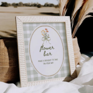 Poster Buquê de flor selvagem verde Gingham