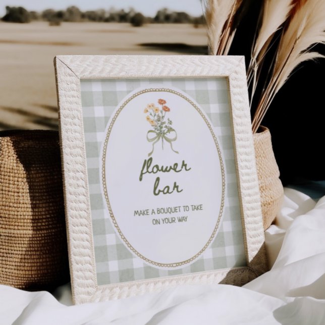 Poster Buquê de flor selvagem verde Gingham (Criador carregado)