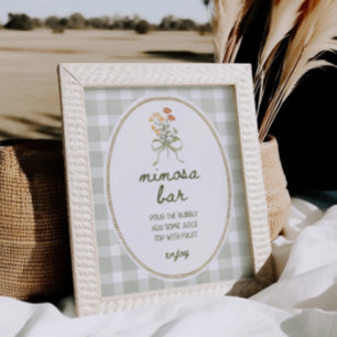Poster Buquê de flor selvagem verde Gingham Bar Mimosa