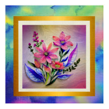 Buquê de Flores Aquarela, Fundo Colorido