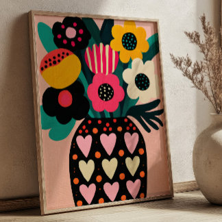 Poster Buquê de Flores Coloridas Arte Floral Maximalista