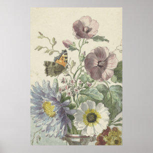 Poster Buquê de Flores com uma Borboleta Dama Pintada,