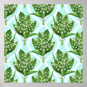 Poster Buquê de flores de lírio do vale em azul