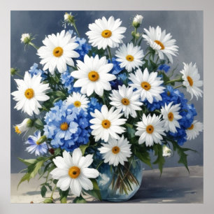 Poster Buquê de Flores Elegantes Margaridas Aquarela