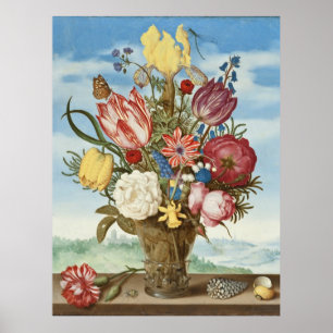 Pôster Buquê de Flores em uma Borda Ambrosius Bosschaert