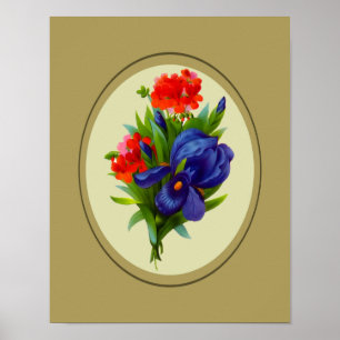 Pôster Buquê de Flores Íris Azul Vintage