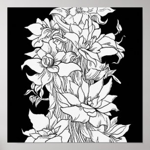 Poster Buquê de Flores Natureza Floral Página para Colori