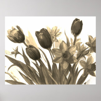 Poster Buquê de Flores Pretas e Marfim em Flor na Parede