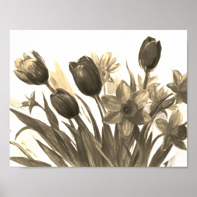 Poster Buquê de Flores Pretas e Marfim em Flor na Parede (Frente)