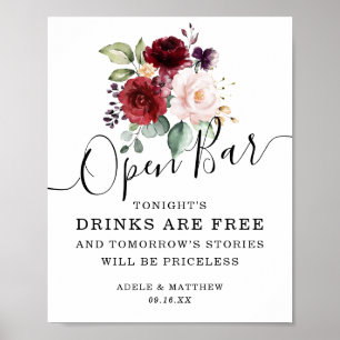 Poster Buquê de Flores Rosa Bege Borgonha Sinal de Bar Ab