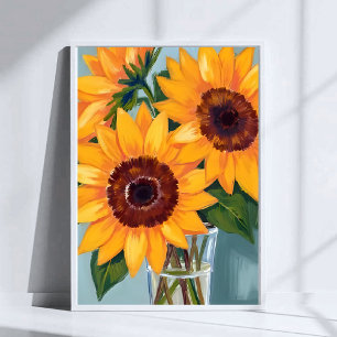 Poster Buquê de Girassóis Floral Amarelo em Aquarela