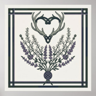 Poster Buquê de Lavanda Vintage e Antlers Botanica